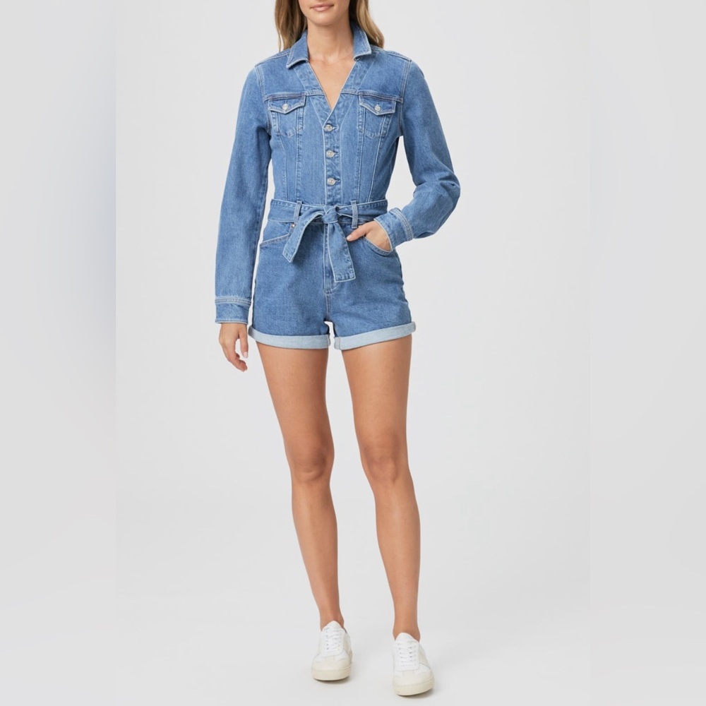 PAIGE $259 Maggy Long Sleeve Denim Romper